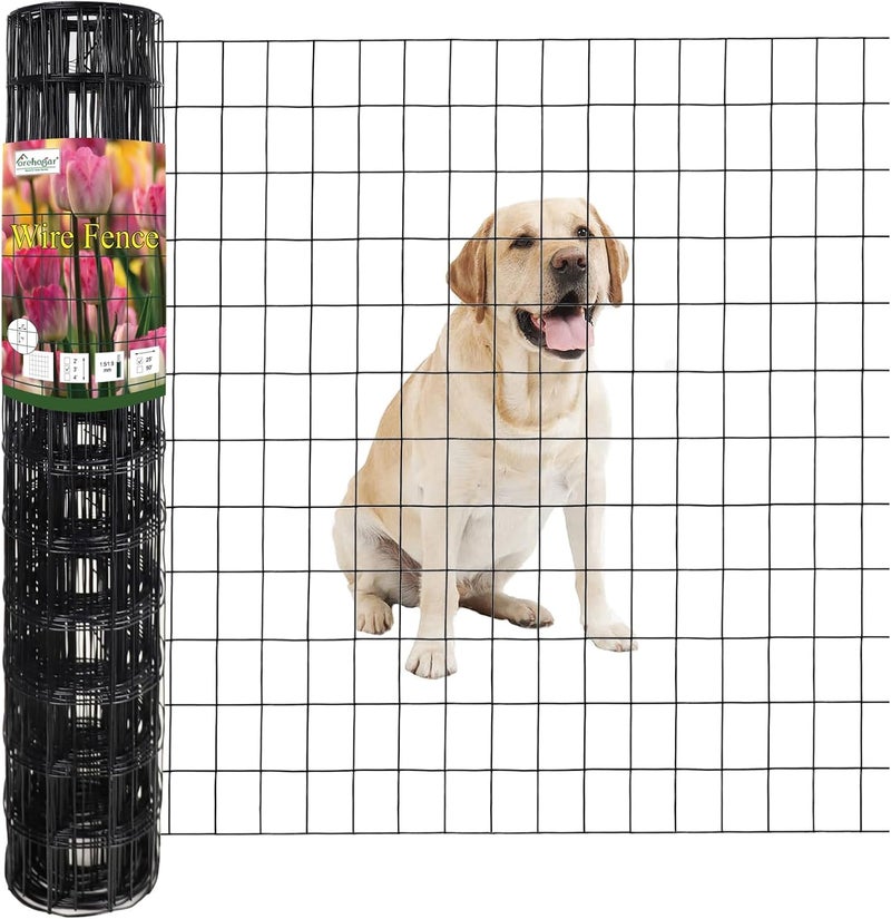 FOREHOGAR Black PVC Coated Welded Wire Fence 36 Inch x 25 Foot, 2 Inch x 3 Inch 16GA, Garden Border Fencing Roll Vinyl Coating Metal Wire Mesh for Yard Vegetable Plant Protection Poultry Netting - Image 1